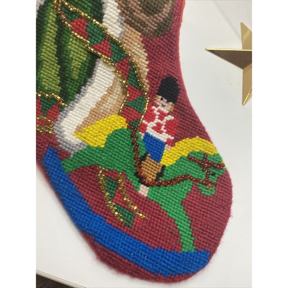 vintage needlepoint CHRISTMAS STOCKING with old world Santa With Beads - Picture 4 of 8